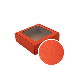 Rote Box mit Fenster und Herzen Muster | 185x195x60 mm | Superbox