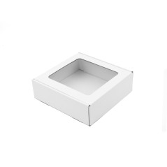 Weiße Box mit PVC-Fenster, 6 cm hoch | 185x195x60 mm | Superbox