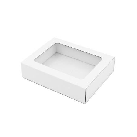 Weiße Schiebeschachtel mit Fenster | 195x148x48 mm | Superbox