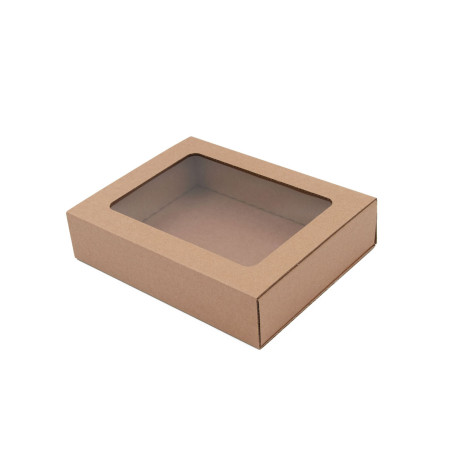 Braune Geschenkschachtel mit Hülle und Fenster | 195x148x48 mm