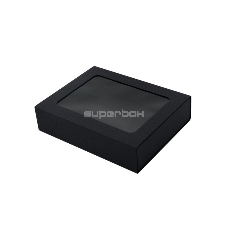 Schwarze Schiebeschachtel mit Fenster | 195x148x48 mm | Superbox