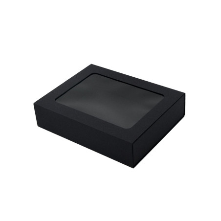 Schwarze Schiebeschachtel mit Fenster | 195x148x48 mm | Superbox
