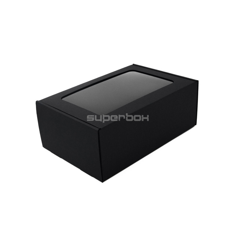 Schwarze A5 Geschenkbox mit Fenster | 220x150x85 mm | Superbox