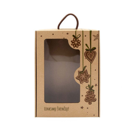 Braune Geschenkbox mit Grüner Weihnachtsmuster | 240x350x90 mm