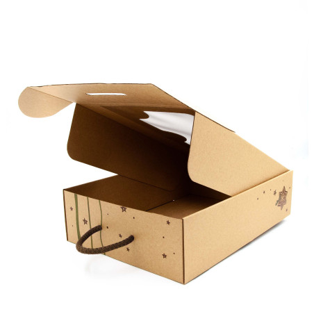 Braune Koffer-Geschenkbox mit grünem Weihnachtsmuster