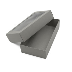 Graue zweiteilige Karton-Geschenkbox mit Fenster