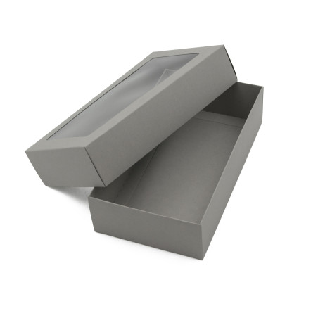 Graue zweiteilige Karton-Geschenkbox mit Fenster