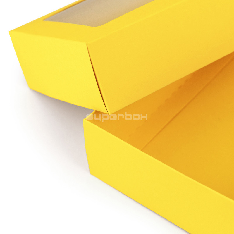 Gelbe zweiteilige Karton-Geschenkbox mit Fenster Gelbe zweiteilige Karton-Geschenkbox mit Fenster