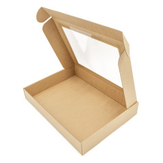 Braune Geschenkbox mit transparentem Fenster für Handtücher oder andere Textilien