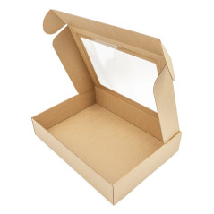 Braune Geschenkbox mit transparentem Fenster für Plaids