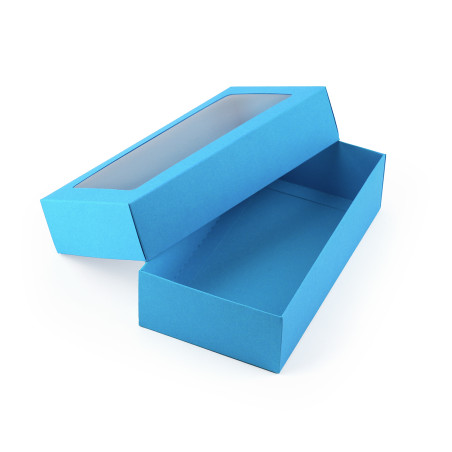 Himmelblaue zweiteilige Geschenkbox aus Karton mit Fenster