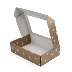 Gedämpfte goldene A4-Geschenkbox mit PVC-Fenster und Schneeflocken