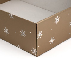 Goldene Geschenkbox mit Fenster und Schneeflocken | 305x215x85 mm