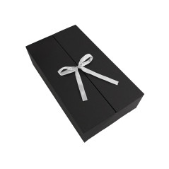 Black double door box with silver ribbon, 340x190x85 mm