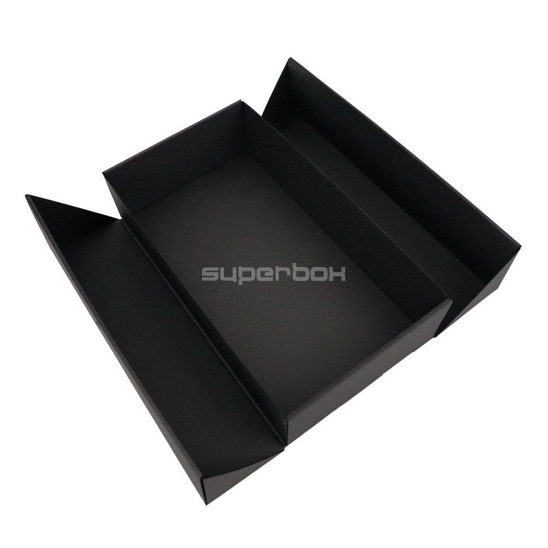 Doppeltürige schwarze Box mit integriertem silbernen Band
