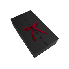 Black double door box with burgundy ribbon, 340x190x85 mm