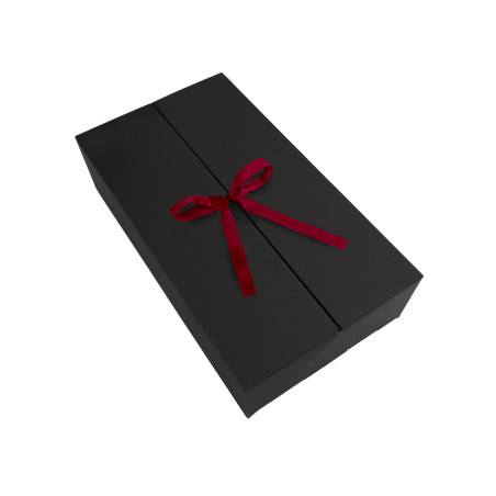 Black double door box with burgundy ribbon, 340x190x85 mm