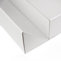 Weiße Geschenkbox mit Doppeltür und integriertem Satinschleifenband, 340x190x85 mm