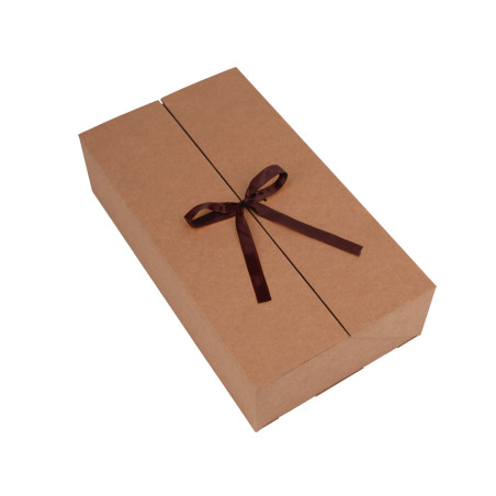 Braune Geschenkbox mit Doppeltür und integriertem Satinschleifenband, 340x190x85 mm