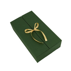 Double Door Green Gift Box with Integrated Satin Ribbon, 340x190x85 mm