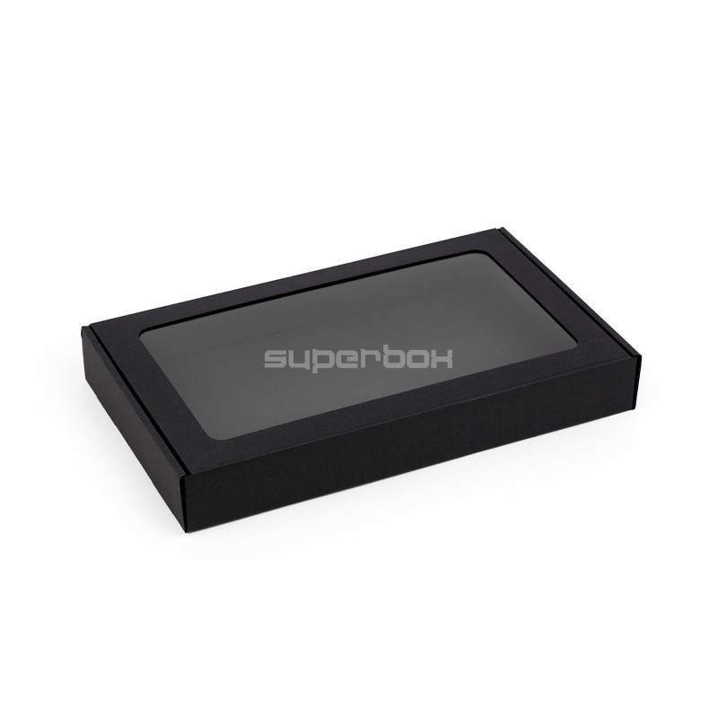 Schwarze Geschenkbox mit PVC-Fenster | 300x180x40 mm | Superbox