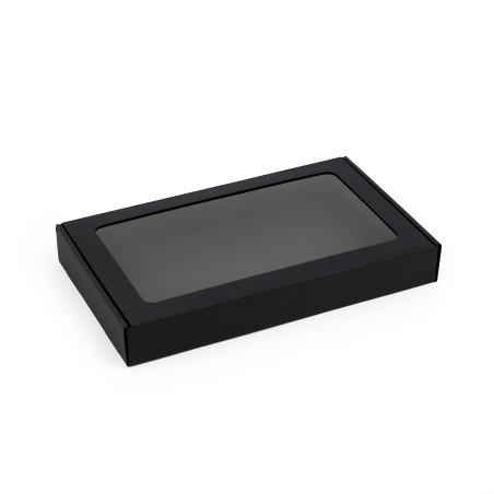 Schwarze Geschenkbox mit PVC-Fenster | 300x180x40 mm | Superbox