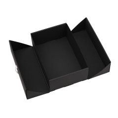 A5-Format Doppeltürige schwarze Geschenkbox mit integriertem goldenen Band