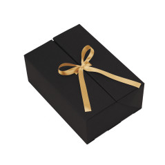 Schwarze Doppeltürbox im A5-Format mit goldenem Band, 220x150x85 mm