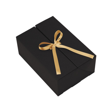 A5 format black double door box with gold ribbon, 220x150x85 mm