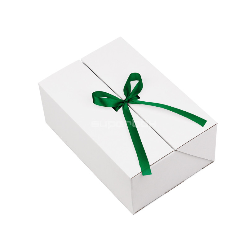 A5-Format quadratische weiße Doppeltür-Box mit dunkelgrünem Band, 220x150x85 mm