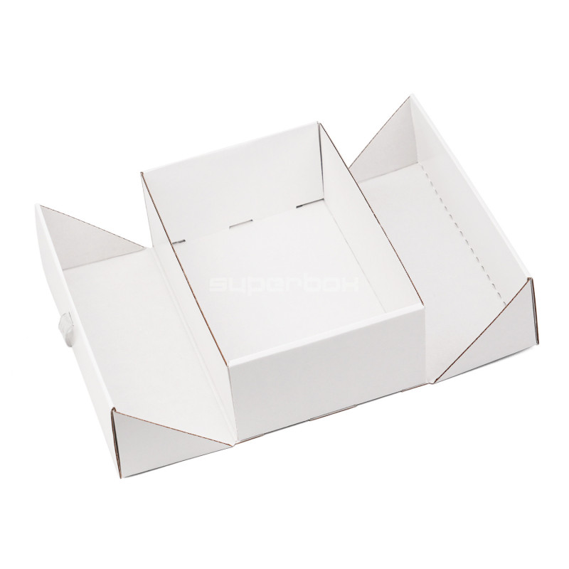 Weiße A5 Doppeltür-Geschenkbox mit integriertem Satinband
