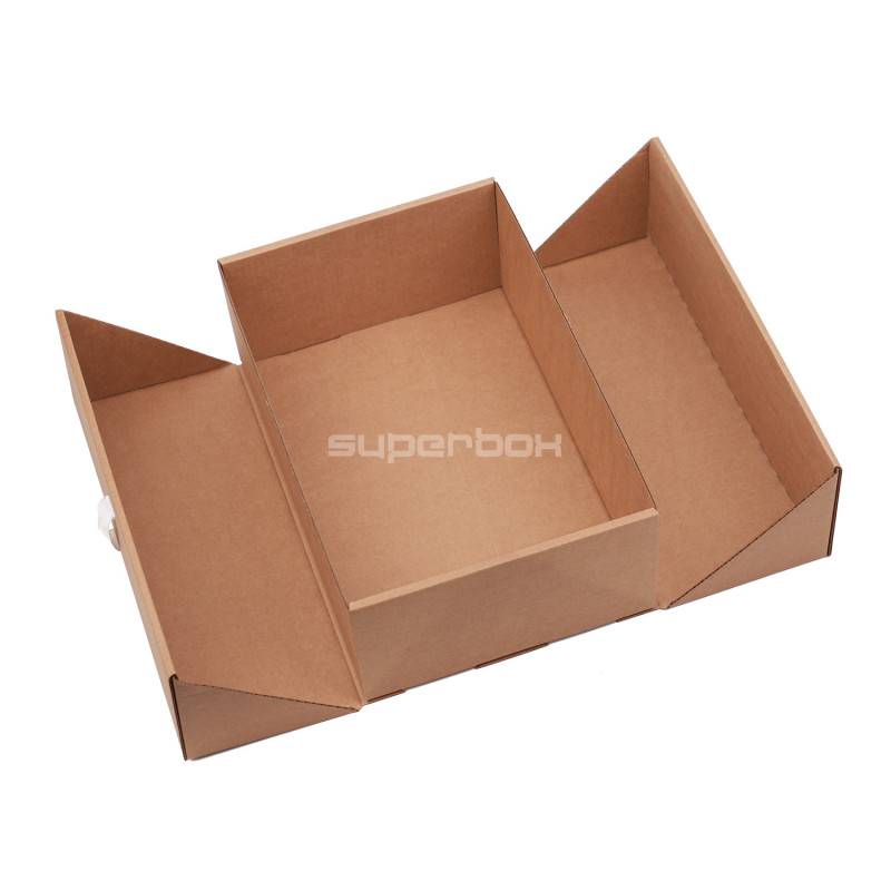 Braune Geschenkbox im A5-Format mit Doppeltür und integriertem Band
