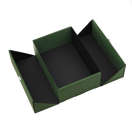 Geschenkbox im A5-Format, grün, mit Doppeltür und integriertem Satinband