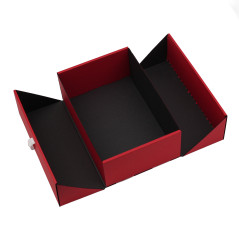 Geschenkbox im A5-Format, rot, mit Doppeltür und integriertem Satinband