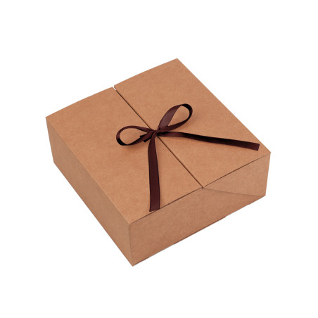 Quadratische braune Doppeltür-Box mit dunkelbraunem Band, 220x220x90 mm