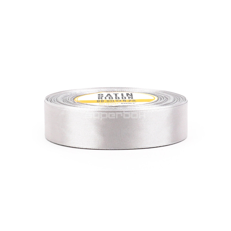 Silbernes Satinband – glänzend, 25 mm breit, 32 m Rolle