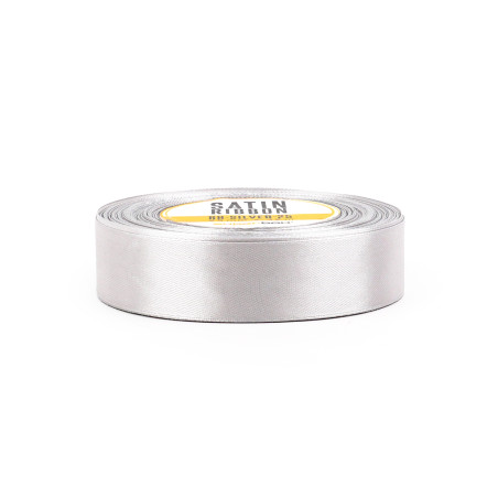 Silbernes Satinband – glänzend, 25 mm breit, 32 m Rolle