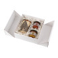 Quadratische weiße Doppeltür-Box mit dunkelgrünem Band, 220x220x90 mm