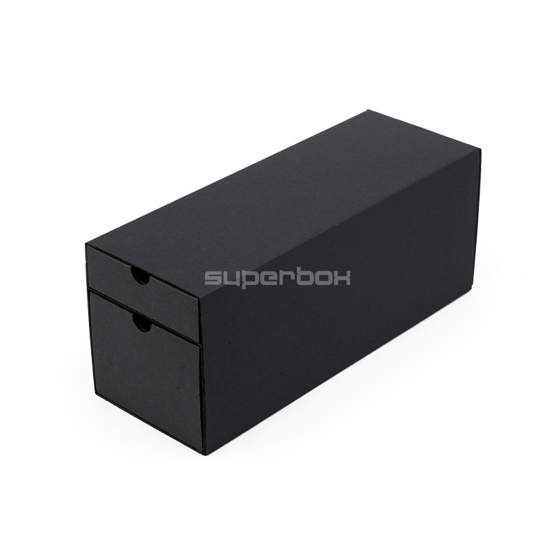 Schwarze längliche Geschenkbox für Flaschen mit zwei Schubladen, 320x108x90 mm