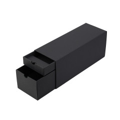 Schwarze längliche Geschenkbox für Flaschen mit zwei Schubladen, 320x108x90 mm