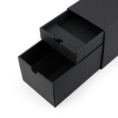 Schwarze längliche Geschenkbox für Flaschen mit zwei Schubladen, 320x108x90 mm