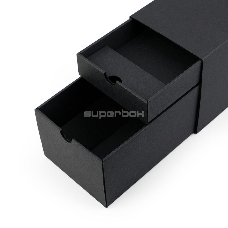 Schwarze längliche Geschenkbox für Flasche mit zwei Schubladen