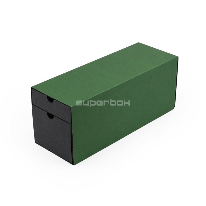 Grüne längliche Geschenkbox für Flaschen mit zwei Schubladen, 320x108x90 mm
