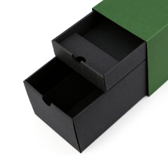 Grüne längliche Geschenkbox für Flaschen mit zwei Schubladen, 320x108x90 mm