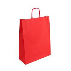 Große rote Papiertüte mit gedrehten Papiergriffen, 320 x 120 x 400 mm