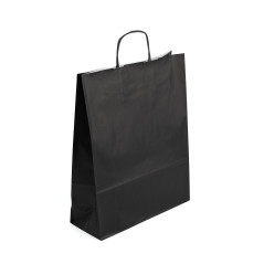 Große schwarze Papiertüte mit gedrehten Papiergriffen, 320 x 120 x 400 mm