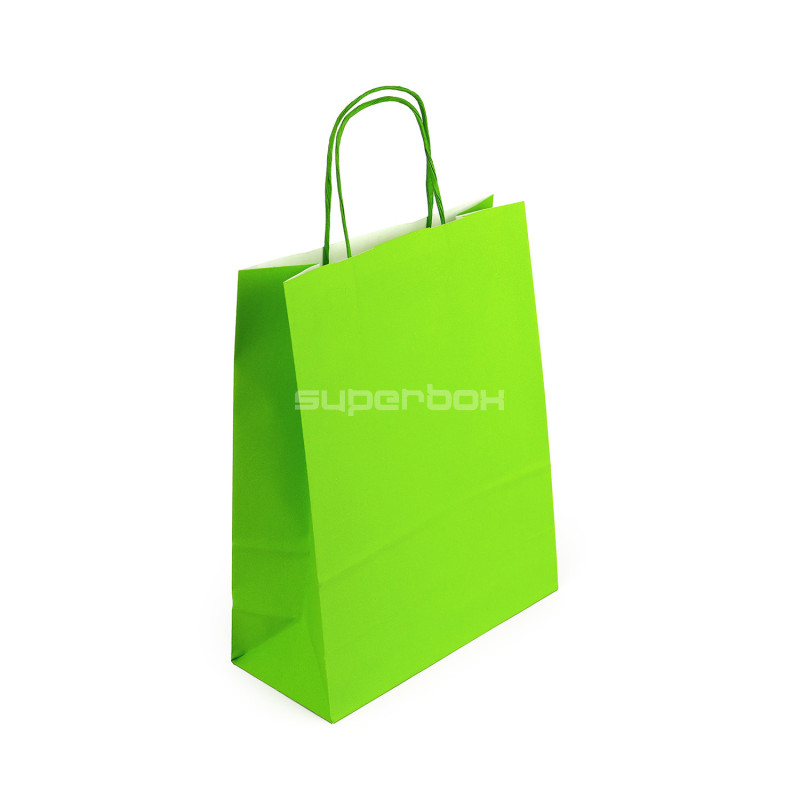 Grüne Papiertüte mit gedrehten Papiergriffen, 250x110x320 mm