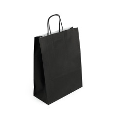 Schwarze Papiertüte mit gedrehten Papiergriffen, 250x110x320 mm