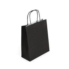 Kleine schwarze Papiertüte mit gedrehten Papiergriffen, 180x80x210 mm