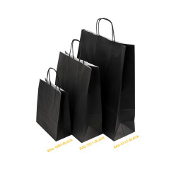Kleine schwarze Papiertüte mit gedrehten Papiergriffen